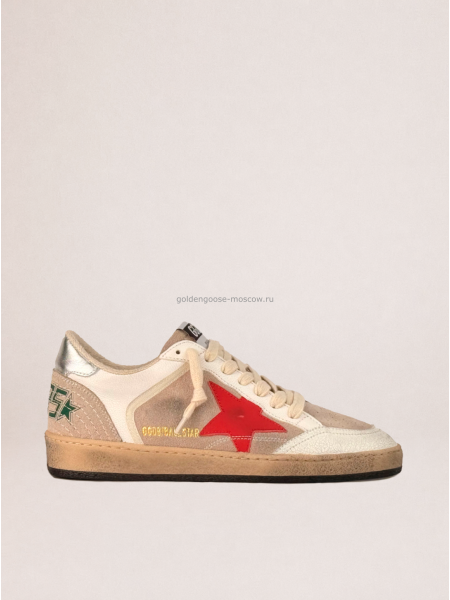 Golden Goose Ball Star in Beige Suede With Red Star