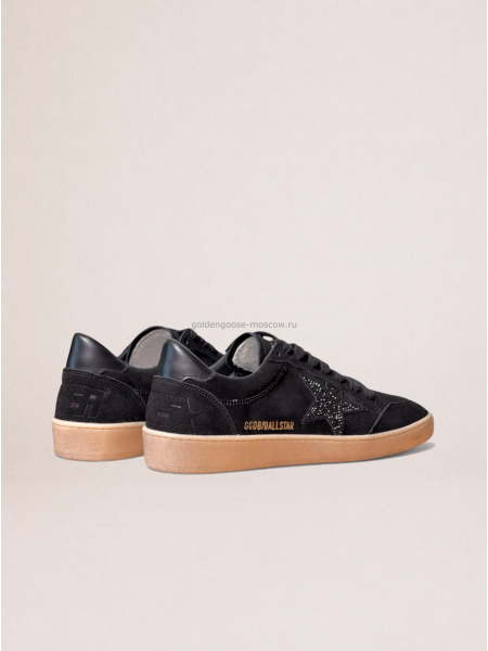 Golden Goose Ball Star Sneakers in Black Suede With Black Crystal Star Golden Goose Ball Star Sneakers in Black Suede With Black Crystal Star