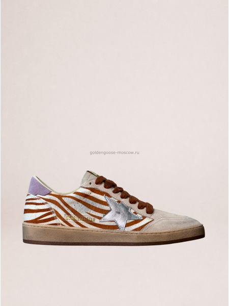 Golden Goose Ball Star Sneakers in Zebra-Print Leather With Lilac Heel Tab