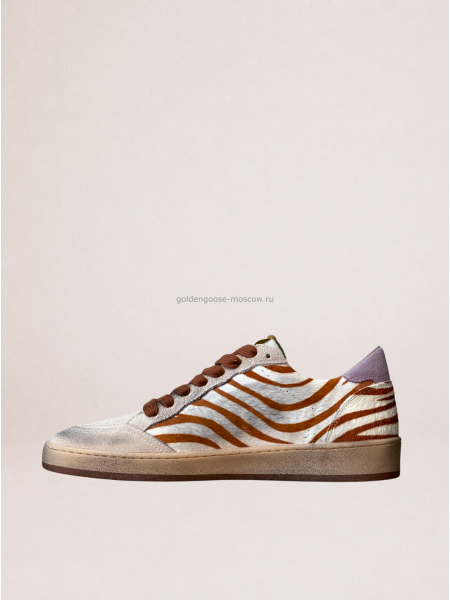 Golden Goose Ball Star Sneakers in Zebra-Print Leather With Lilac Heel Tab