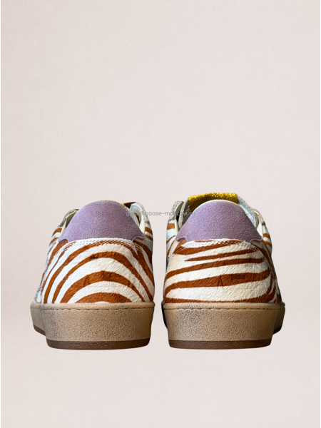 Golden Goose Ball Star Sneakers in Zebra-Print Leather With Lilac Heel Tab