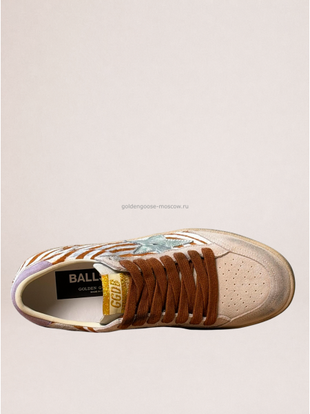 Golden Goose Ball Star Sneakers in Zebra-Print Leather With Lilac Heel Tab