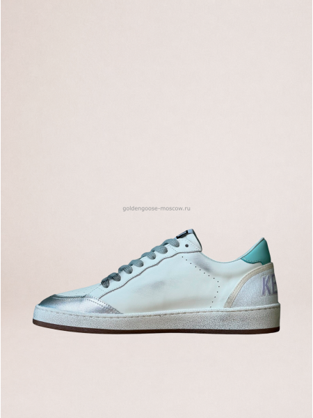 Golden Goose Ball Star in White Leather With Mint Green Heel Tab and Silver Star