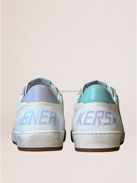 Golden Goose Ball Star in White Leather With Mint Green Heel Tab and Silver Star