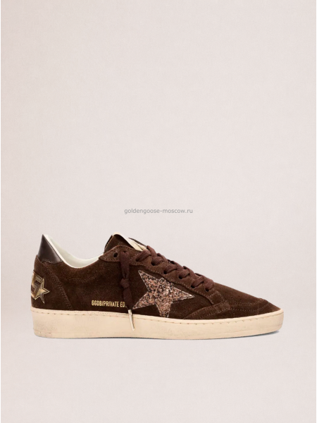 Golden Goose Ball Star in Brown Suede With White Star and Heel Tab