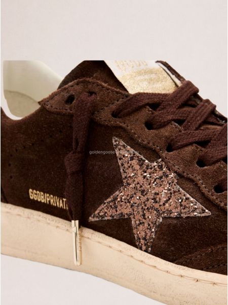 Golden Goose Ball Star in Brown Suede With White Star and Heel Tab