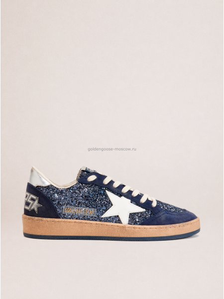 Golden Goose Ball Star LTD in Blue Glitter With Leather Star and Metallic Leather Heel Tab