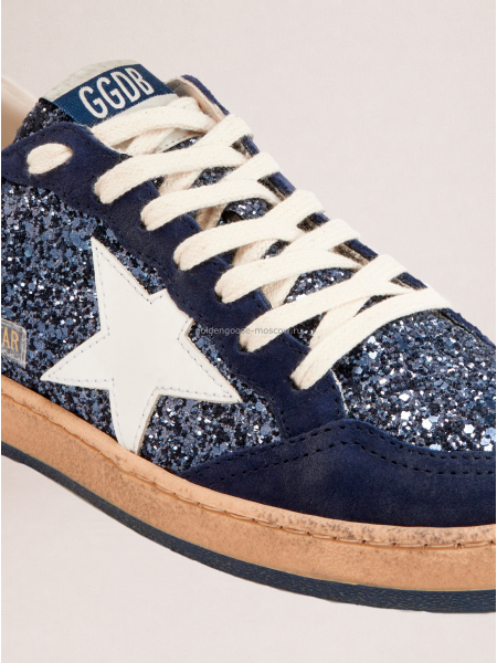 Golden Goose Ball Star LTD in Blue Glitter With Leather Star and Metallic Leather Heel Tab