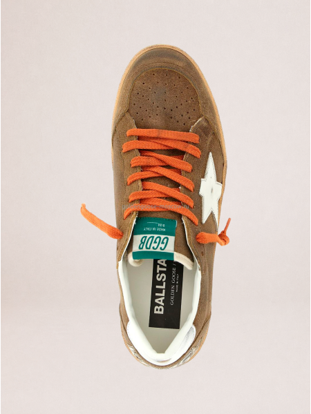 Golden Goose Ball Star in Brown Suede With Orange Laces