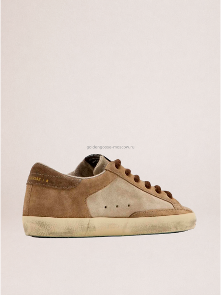 Golden Goose Super-Star in Beige Suede With White Star and Heel Tab Golden Goose Super-Star in Beige Suede With White Star and Heel Tab