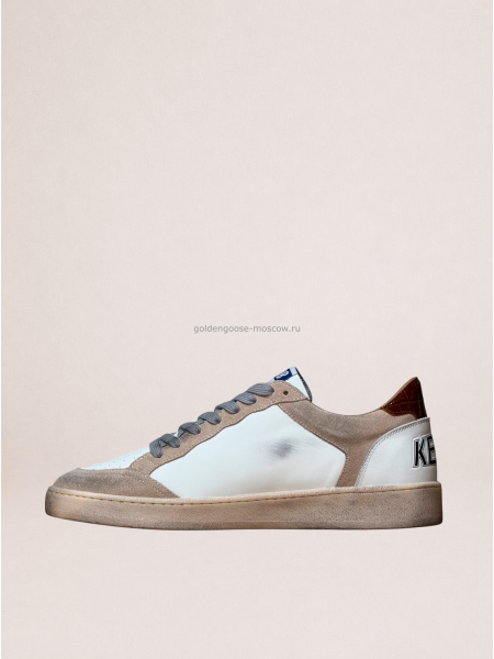 Golden Goose Mens Ball Star in Beige Suede With Navy Blue Star