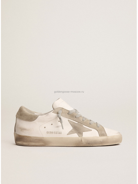 Golden Goose Mens Super-Star Sneakers in Grey Suede With Grey Star and Grey Heel Tab