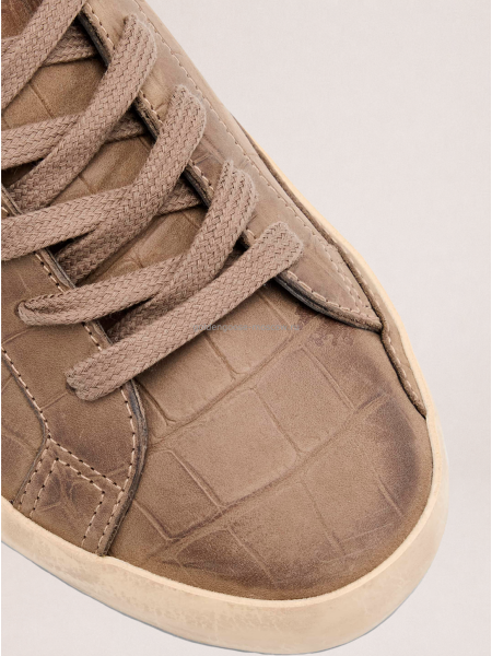 Golden Goose Mens Super-Star Sneakers in Brown Croco-Effect Leather