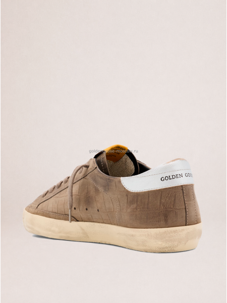 Golden Goose Mens Super-Star Sneakers in Brown Croco-Effect Leather