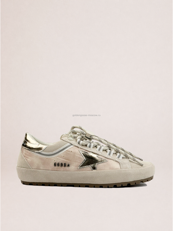 Golden Goose Super-Star Sneakers in Light Gray Nylon With Metallic Star Golden Goose Super-Star Sneakers in Light Gray Nylon With Metallic Star