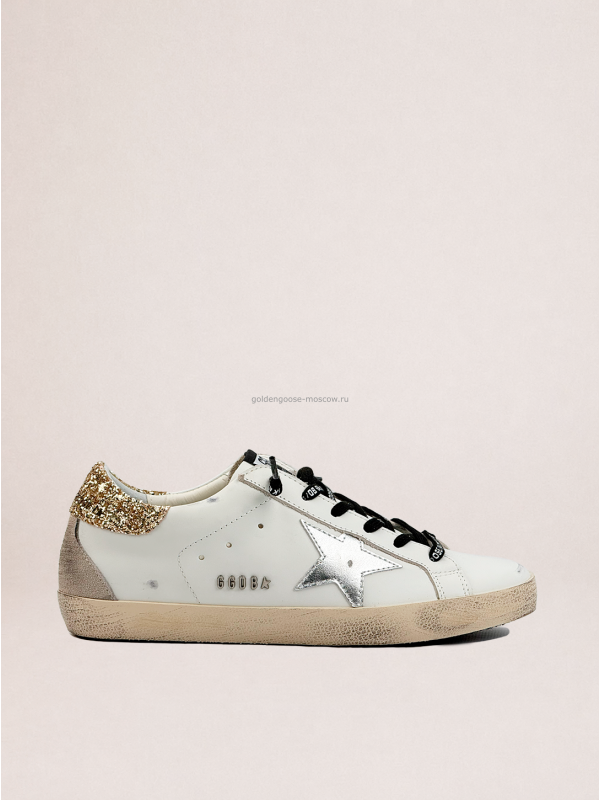 Golden Goose Super-Star Donna Bianche in Pelle Con Talloncino Glitter Golden Goose Super-Star Donna Bianche in Pelle Con Talloncino Glitter