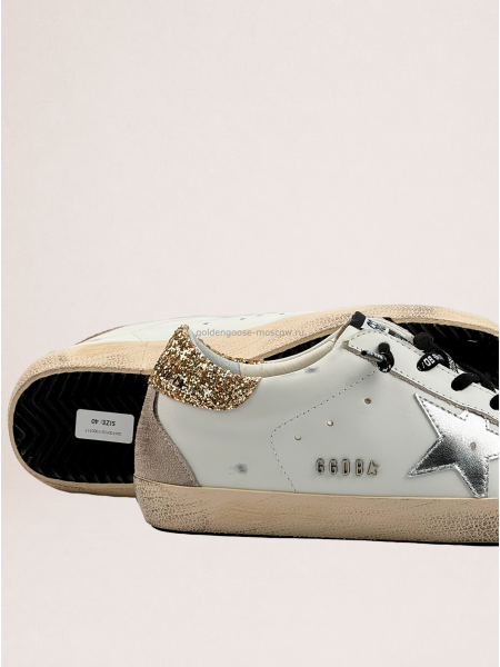 Golden Goose Super-Star Donna Bianche in Pelle Con Talloncino Glitter Golden Goose Super-Star Donna Bianche in Pelle Con Talloncino Glitter