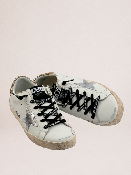 Golden Goose Super-Star Donna Bianche in Pelle Con Talloncino Glitter Golden Goose Super-Star Donna Bianche in Pelle Con Talloncino Glitter
