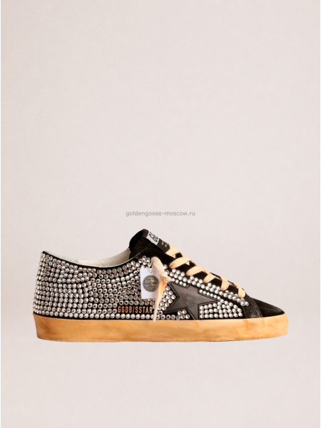 Golden Goose Super-Star LTD with Swarovski Crystals and Black Leather Star