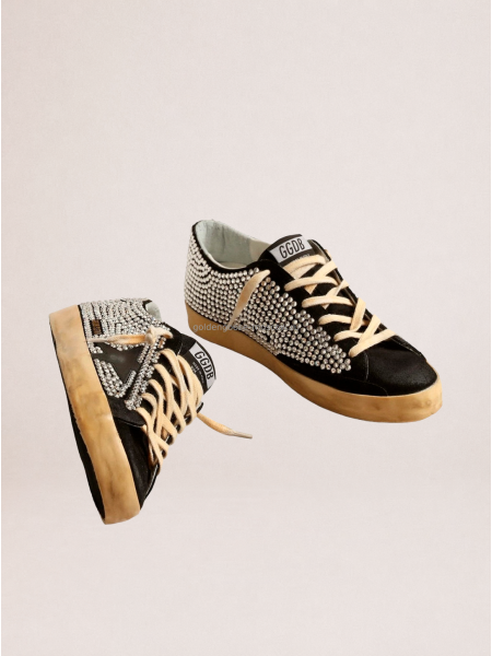 Golden Goose Super-Star LTD with Swarovski Crystals and Black Leather Star