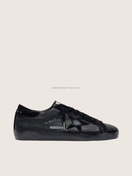 Golden Goose Mens Super-Star in Black Leather With Black Sole