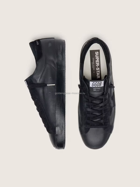 Golden Goose Mens Super-Star in Black Leather With Black Sole