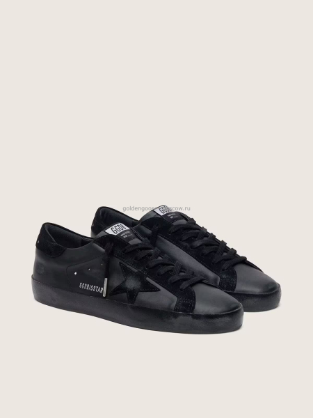 Golden Goose Mens Super-Star in Black Leather With Black Sole