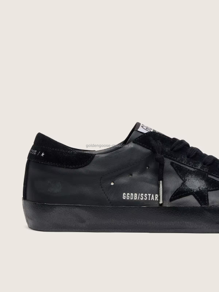 Golden Goose Mens Super-Star in Black Leather With Black Sole