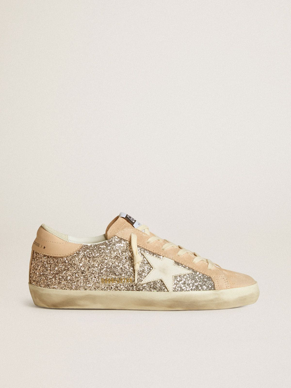 Golden Goose Super-Star In Silver Glitter With Leather Star and Heel Tab Golden Goose Super-Star In Silver Glitter With Leather Star and Heel Tab