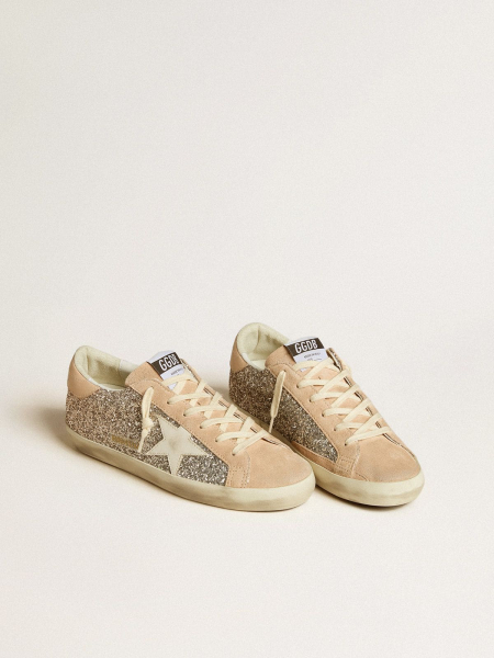 Golden Goose Super-Star In Silver Glitter With Leather Star and Heel Tab Golden Goose Super-Star In Silver Glitter With Leather Star and Heel Tab