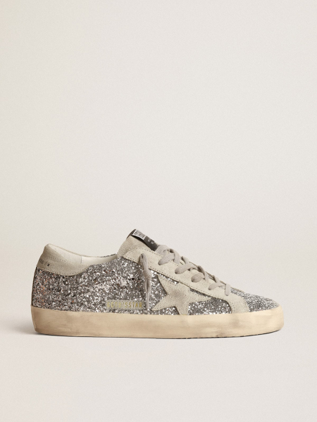 Golden Goose Super-Star In Silver Glitter With Ice-Gray Suede Star