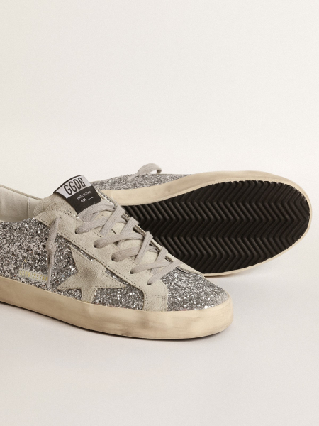 Golden Goose Super-Star In Silver Glitter With Ice-Gray Suede Star