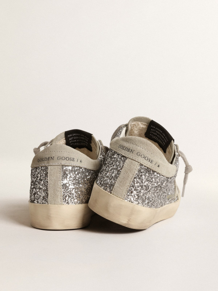Golden Goose Super-Star In Silver Glitter With Ice-Gray Suede Star