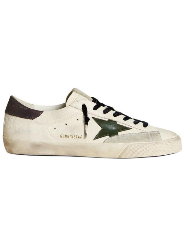 Golden Goose Super-Star Green Leather Star And Grey Leather Heel Tab Golden Goose Super-Star Green Leather Star And Grey Leather Heel Tab
