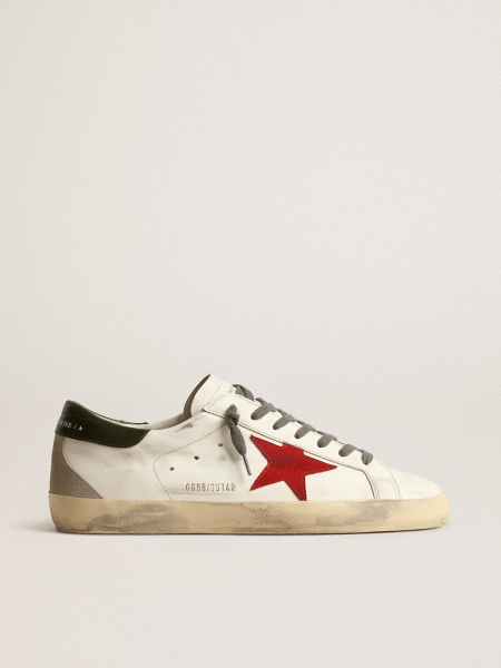 Golden Goose Super-Star Red Suede Star And Green Leather Heel Tab