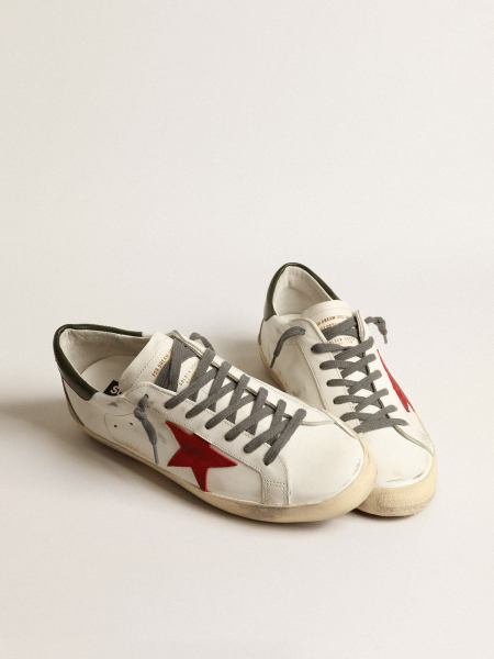 Golden Goose Super-Star Red Suede Star And Green Leather Heel Tab