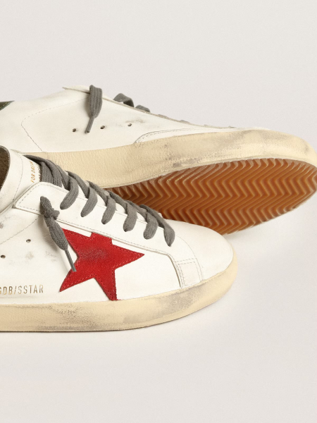 Golden Goose Super-Star Red Suede Star And Green Leather Heel Tab