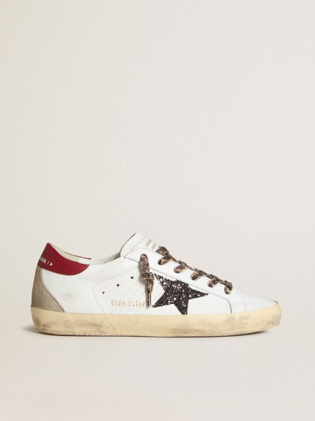 Golden Goose Super-Star In Nappa With Glitter Star And Red Nappa Heel Tab
