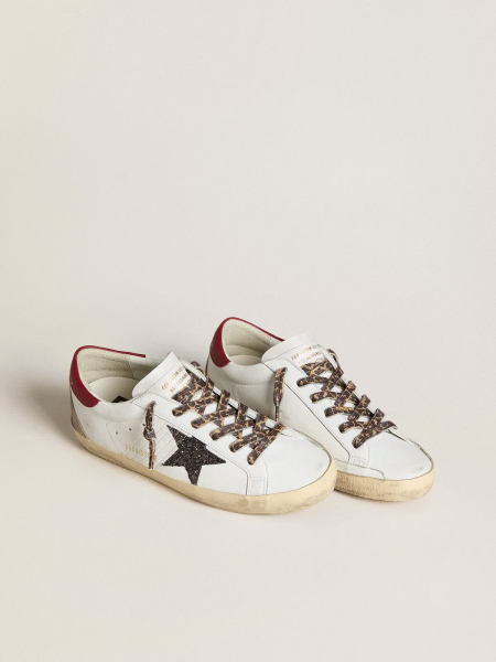 Golden Goose Super-Star In Nappa With Glitter Star And Red Nappa Heel Tab