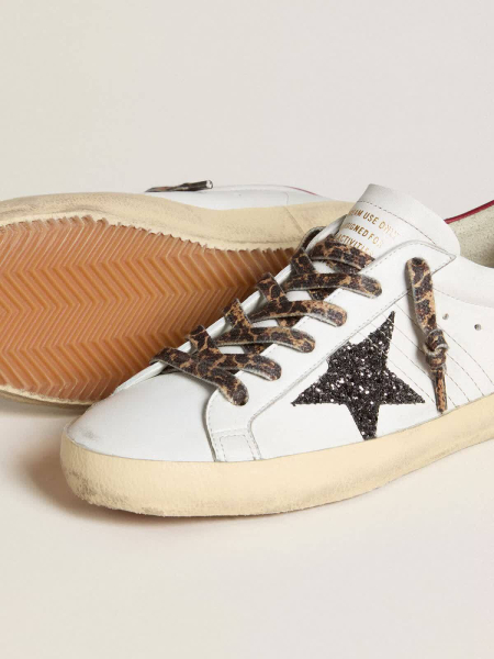 Golden Goose Super-Star In Nappa With Glitter Star And Red Nappa Heel Tab