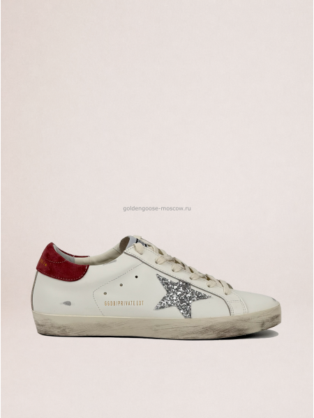 Golden Goose Super-Star Beige Silver Glitter Star