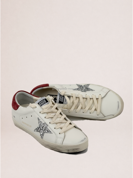 Golden Goose Super-Star Beige Silver Glitter Star