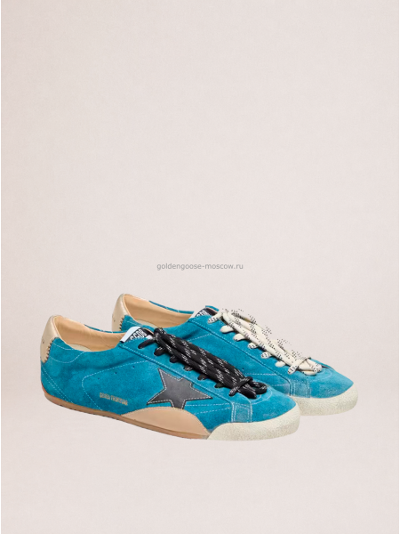 Golden Goose True-Star in Teal Suede with Black Star and Cream Heel Tab