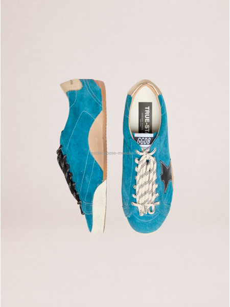 Golden Goose True-Star in Teal Suede with Black Star and Cream Heel Tab
