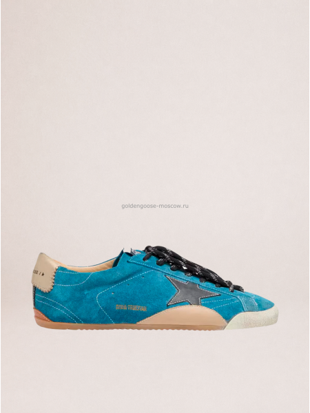 Golden Goose True-Star in Teal Suede with Black Star and Cream Heel Tab
