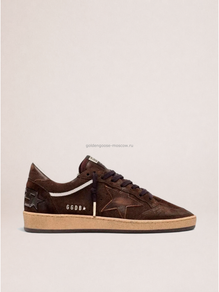 Golden Goose Ball Star Mens in Brown Suede with Brown Leather Star