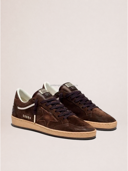 Golden Goose Ball Star Mens in Brown Suede with Brown Leather Star