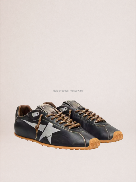 Golden Goose Marathon in Black Leather with Silver Star