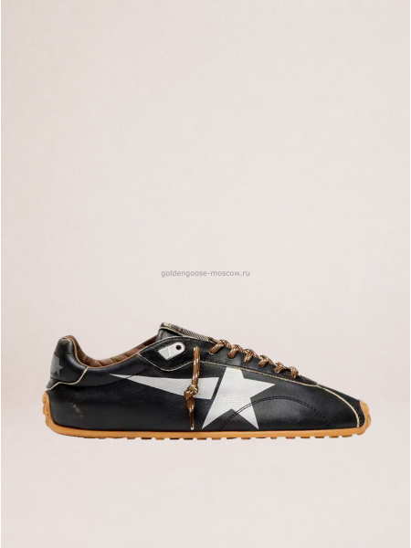 Golden Goose Marathon in Black Leather with Silver Star