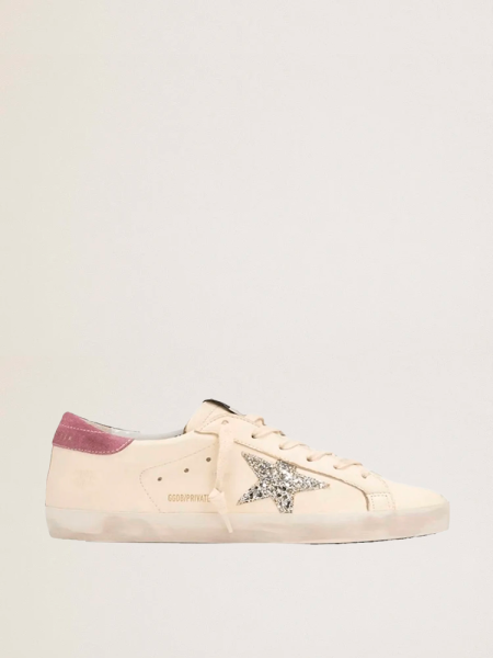 Golden Goose Super-Star Beige Silver Glitter Star